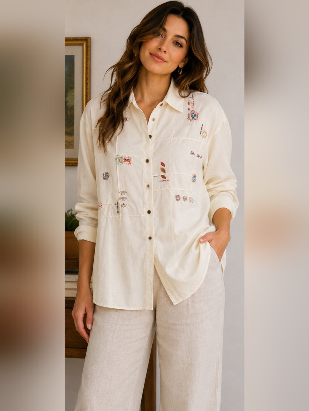 Koret Embroidered Button Up Shirt Cottagecore Boho XL Grandmacore Folk